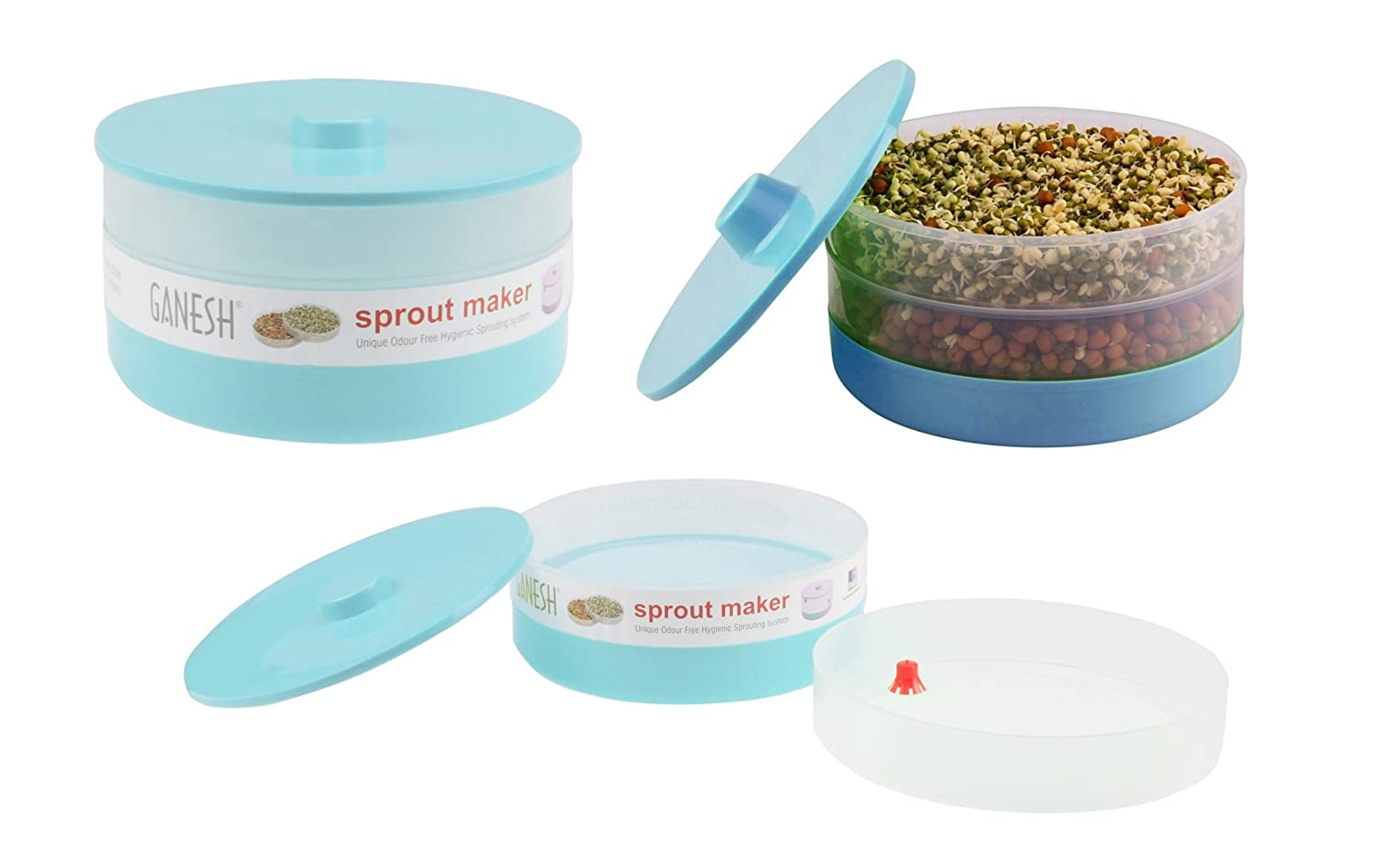 Bean bowl sprout maker by Ganesh, 1800 ml, different perspectives. Bean bowl sprout maker by Ganesh, 1800 ml, different perspectives.